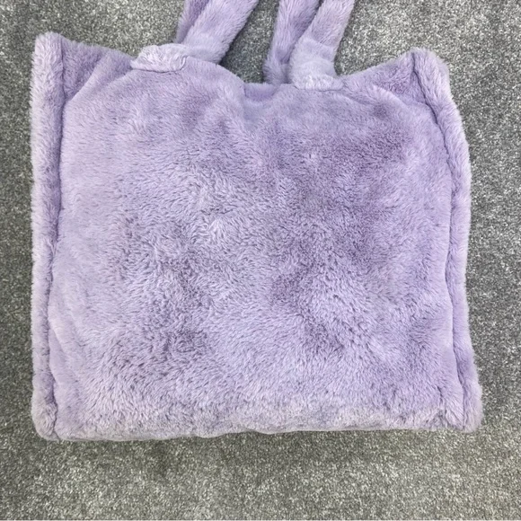 PURPLE FAUX FUR HANDBAG LILAC TOTE SHOULDER BAG BOXY BAG Y2K CARRY - Picture 2 of 7